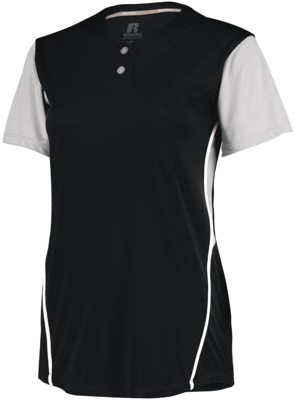 Russell Ladies Performance Two-Button Color Block Jersey BLACK/BASEBALL GREY