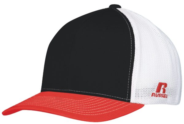 Russell FLEXFIT TWILL MESH CAP BLACK/TRUE RED/WHITE