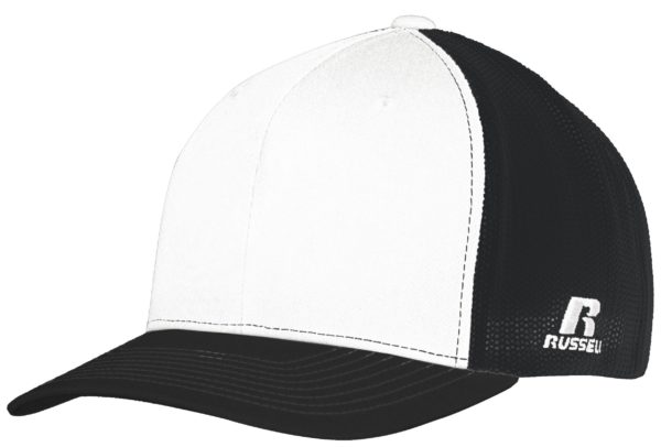 Russell FLEXFIT TWILL MESH CAP WHITE/BLACK